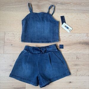 Habitual Girl Denim 2 Piece Set Crop Top Shorts Tie Waist Girls Size 14 NWT*J8